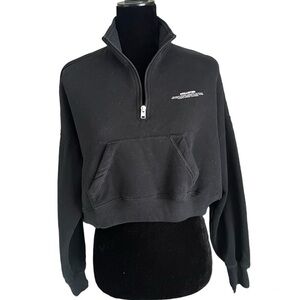 Hollister Sweatshirt Size XS Quarter Zip Black Oversized Crop Mock Neck
